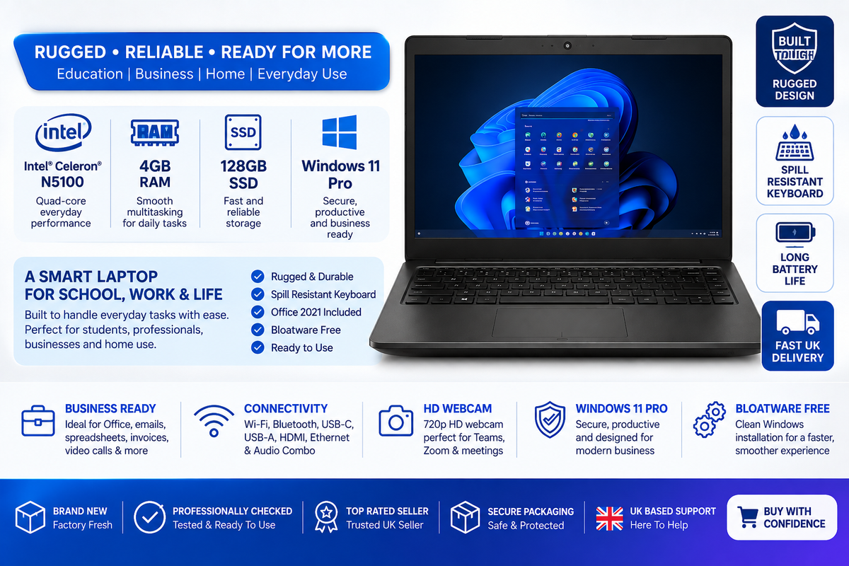HP 14 with Full Lifetime Microsoft Office Windows 11 Pro HD Ethernet WIFI Laptop SSD Win11