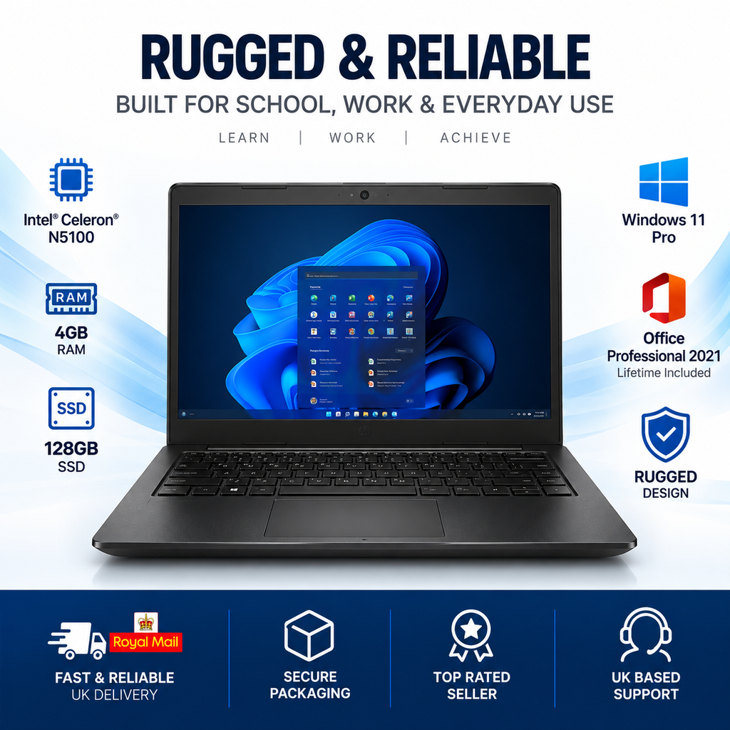 HP 14 with Full Lifetime Microsoft Office Windows 11 Pro HD Ethernet WIFI Laptop SSD Win11