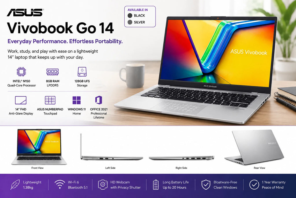 Asus 14” Laptop – 8GB RAM, 128GB SSD, Windows 11 + Office