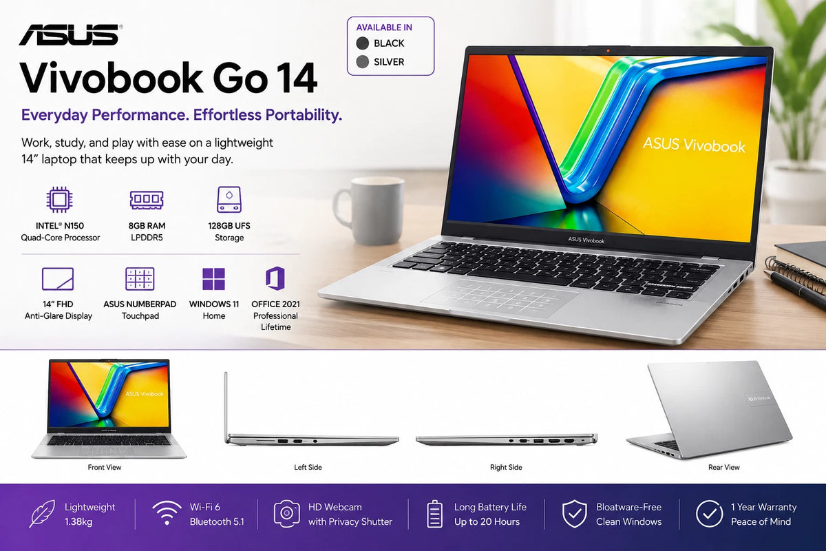 Asus 14” Laptop – 8GB RAM, 128GB SSD, Windows 11 + Office
