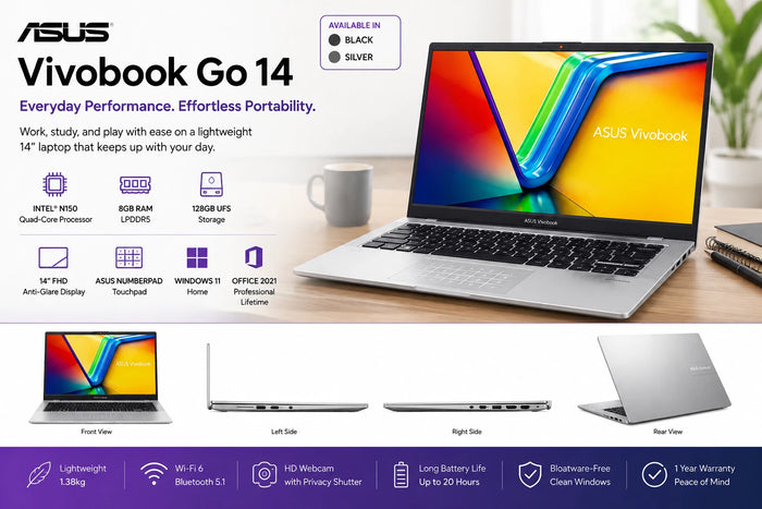 Asus 14” Laptop – 8GB RAM, 128GB SSD, Windows 11 + Office